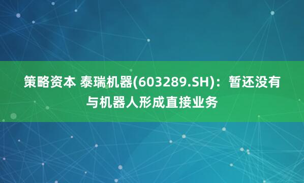 策略资本 泰瑞机器(603289.SH)：暂还没有与机器人形成直接业务